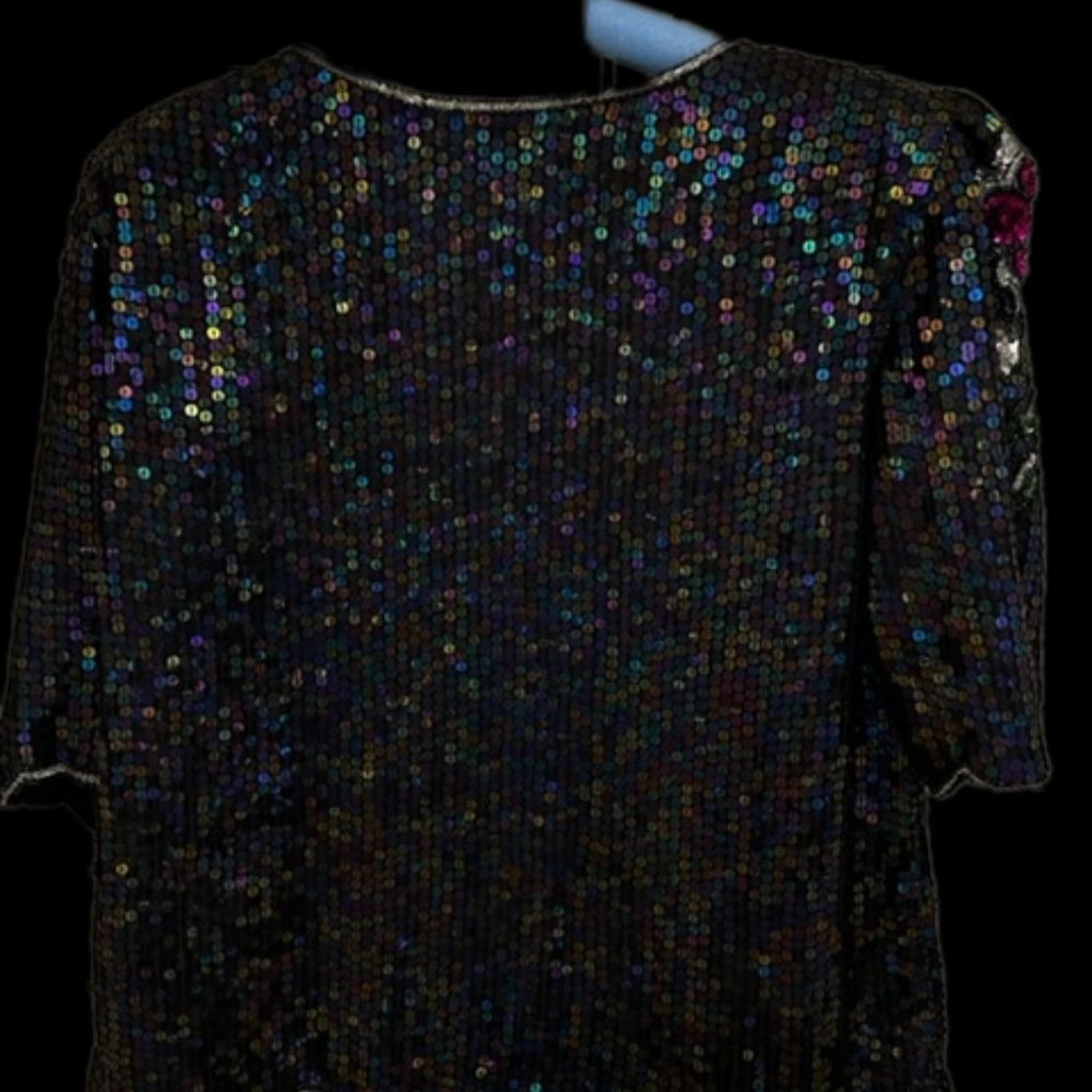Holiday/Formal-Affair Ready! Silk Floral Design Sequin Top Sz Medium - Picture 10 of 12
